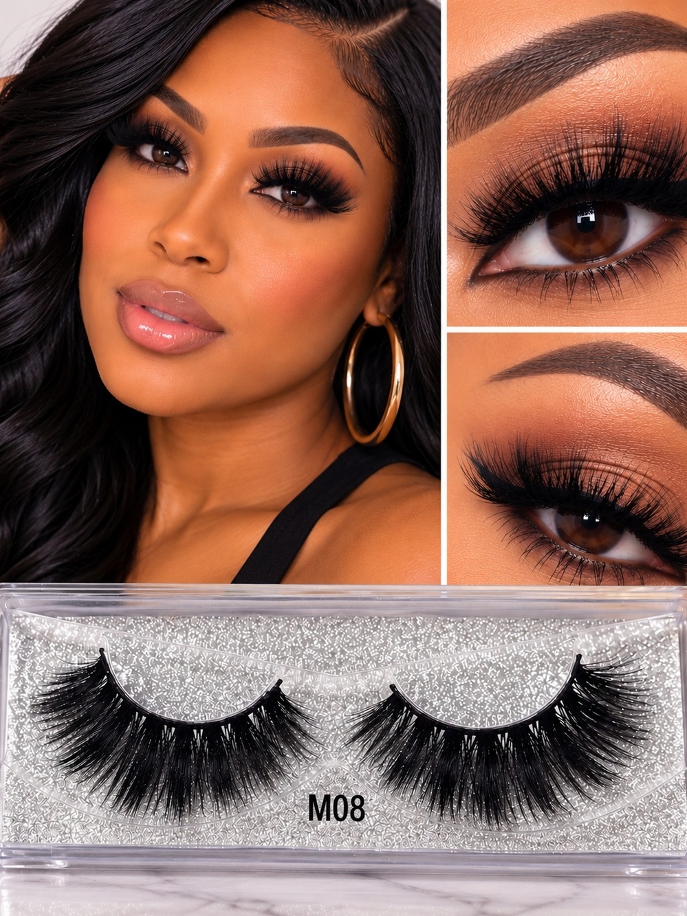 M08 Dramatic Wispy False Eyelashes Full Volume Glam Lashes